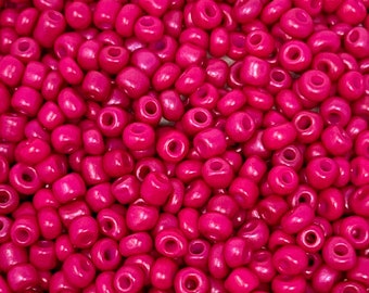 Fuchsiafarbene Glasperlen, undurchsichtig, rund, 4–5 mm, Loch: 1–3 mm