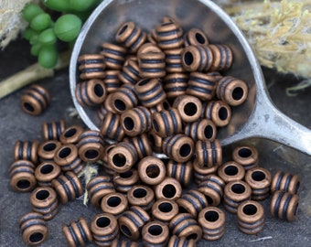 Red Copper Ribbed Barrel Spacer Bead - Copper Metal Bead - Jewelry Spacer Bead - 5mm Barrel Bead - Qty 24