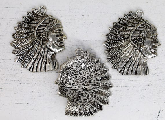 Silver Indian Chief Pendant Charm, Tribal Chief Charm Silver Indian Chief Pendant Charm, Tribal Chief Charm
