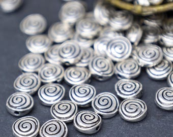 Antique Silver metal beads spacers swirl pattern jewelry making supplies 8mm x 4mm