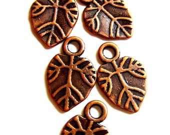 Copper Leaf Charms, Earring Dangles, Charm Bracelet Drops, Jewelry Making Pendants, 18mm x11mm, Qty: 24