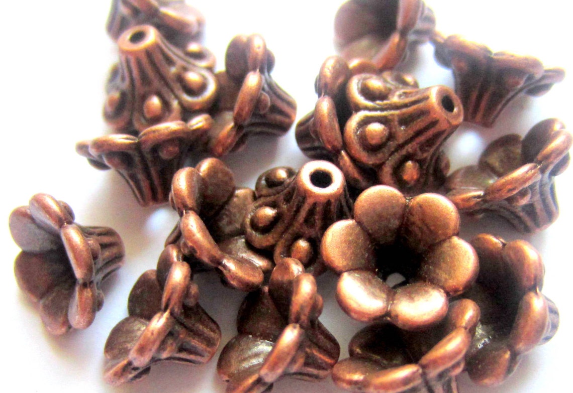 35 Flower Bead Caps Antique Red Copper Ethnic Jewelry Spacer Etsy