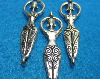 10 Antique silver Goddess charms pagan Goddess Mother earth pendants yoga female double sided jewelry connector supply