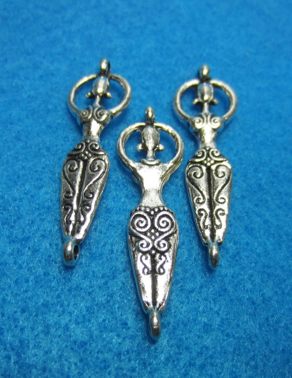 10 Antique Silver Goddess Charms Pagan Goddess Mother Earth