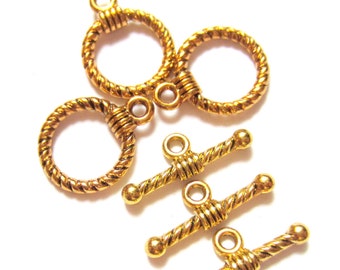 12 Gold toggles clasp closure jewelry findings 19mm x 14mm