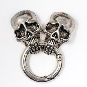 Antique Silver Skull Gate Ring, O Rings, Skull Jewelry Clasp, Spring Ring with Cord Ends 62mm 6 Gauge