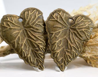 Breloques feuille en bronze antique, pendentifs en métal fins 34 x 25 mm, fournitures pour bijoux botaniques rustiques, Qté : 8