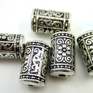 6 Antique silver spacer beads textured metal beads large 17mm x 10mm ethnic design