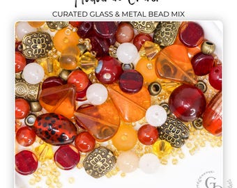Autumn Ember Curated Bead Mix, Glass & Metal Beads, Fall Color Palette