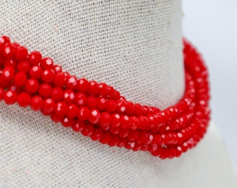 75 Opaque Solid Color Glass Beads Strands, Faceted, Rondelle, FireBrick, 4x3mm