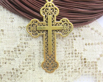 Large Cross pendants gold cross charms gold Catholic pendants  religious jewelry 54mm Qty 2