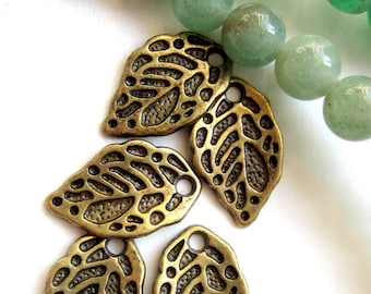 Boucle d'oreille en bronze 24 breloques feuilles pendantes bracelet à breloques gouttes fabrication de bijoux pendentifs 10 mm x 15 mm