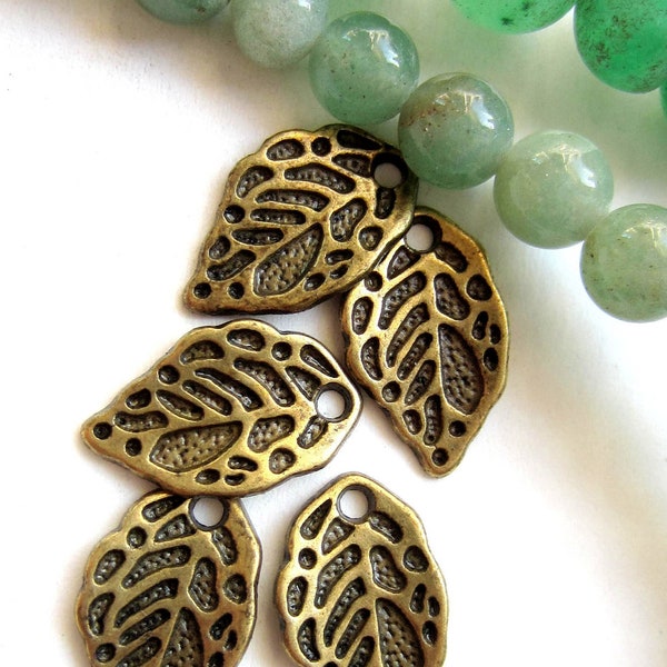 24 leaf charms bronze earring dangles charm bracelet drops jewelry making pendants 10mm x 15mm
