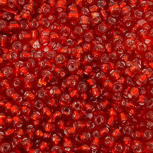 6/0 Red Silver Lined Glass Seed Beads, Red Glass Beads, Round Beads, Qty 50g