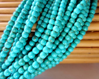 Crackled Howlite Turquoise Beads, 4mm Dyed Blue Gemstone Round Beads for Bracelets Necklaces and Earrings