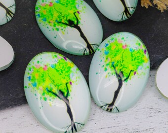 Lady Tree of Life glazen ovale cabochon - plaksteen glazen cabochon - godin cabochon - groene ovale decoratie - 4 aantal