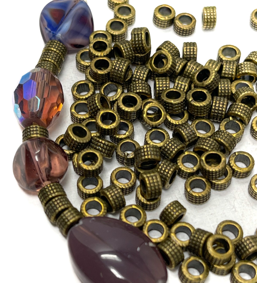 Large Hole Bronze Beads, Antique Bronze Spacer Beads, Bronze Textured