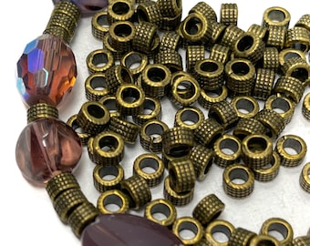 Large Hole Bronze Beads, Antique Bronze Spacer Beads, Bronze Textured Beads, Bronze Jewelry Findings, Qty 24