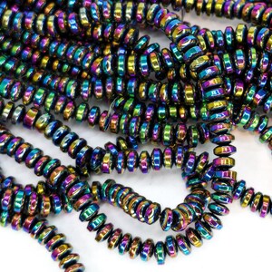 Non-Magnetic Hematite Beads, Multi-Color Plated Disc Beads, Rainbow Metallic Spacer Beads, Polished 6x3mm Hematite Strands, 15.7" Strand image 5