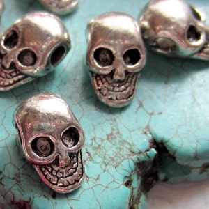 18 Skull beads antique silver metal diy jewelry supplies day of dead 10.5mm x 6.5mm image 1