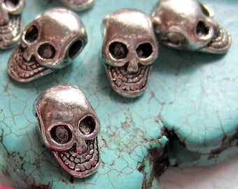 Antique Silver Skull Beads, 10.5x6.5mm Metal Beads for DIY Jewelry Making, Day of the Dead Supplies, Qty: 18
