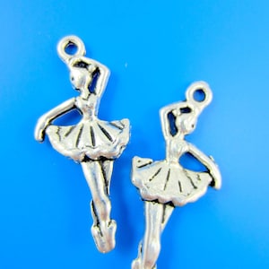 6 Silver ballerina charms 31mm x 13mm dancing girl charms ballet dancer charms silver ballet charms