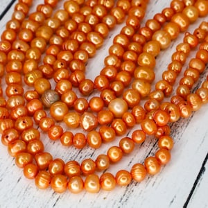 1 Strand Grade A Orange Polished Potato Pearl Beads, Natural Pearl Spacer Pearls, 4-5mm or 5-6mm Pearl Beads