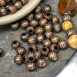 Red Copper Ribbed Spacer Beads, Pumpkin Style, Jewelry Supplies (6mm)
