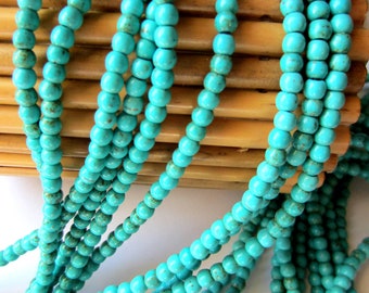 Crackled Howlite Turquoise Beads, 4mm Dyed Blue Gemstone Round Beads for Bracelets Necklaces and Earrings, Qty: 70