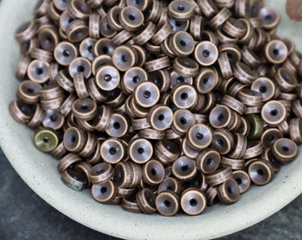 Antique Copper Rondelle Beads, 6mm Heishi Discs, Smooth Alloy Findings, Rustic Style