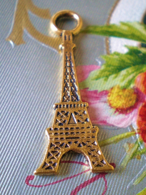 Antiqued Gold Eiffel Tower Charms, Paris Jewelry Embellishments, Lead Free Nickel Free Craft Findings For Tags Or Scrapbooking, Qty: 10