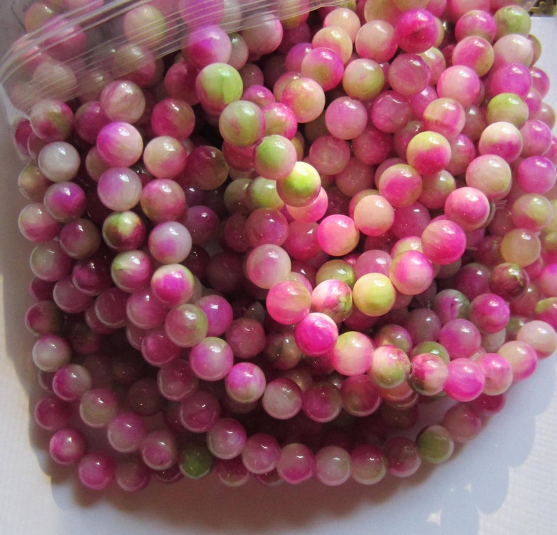 48 Pink Green Jade Beads 8mm Dyed Stone Beads Pr17 Gemstone Etsy