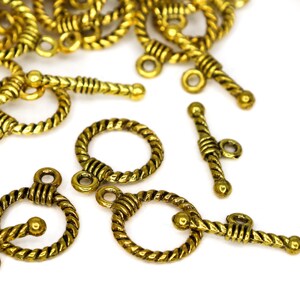 Gold Toggle Clasps, 19mm Ring and 20mm T-Bar Jewelry Closures for Necklaces and Bracelets, Lead Cadmium Free Alloy, Qty: 12 Sets image 2