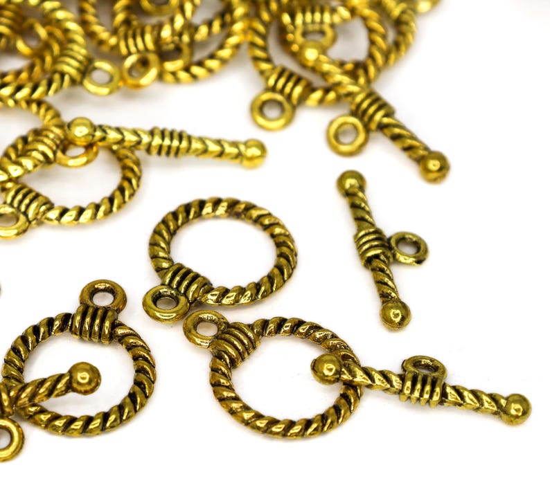 Gold Toggle Clasps, 19mm Ring and 20mm T-Bar Jewelry Closures for Necklaces and Bracelets, Lead Cadmium Free Alloy, Qty: 12 Sets image 2