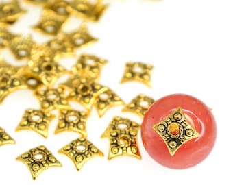 Antique Gold Diamond Bead Caps, Textured Rhombus Bead Caps, Decorative Metal Bead Caps, 7.5mm