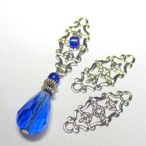 Silver Filigree Jewelry Connectors, Vintage Brass Stamping Links, Cabochon Settings, 12x27mm, Qty: 12