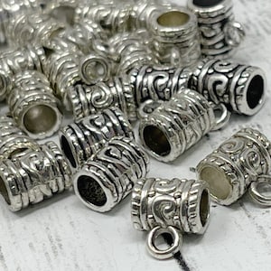 Antique Silver Charm Hangers, Silver Tibetan Style Alloy Tube Bails, Loop Bails, Jewelry Supplies,  Large Hole Beads, Qty 24