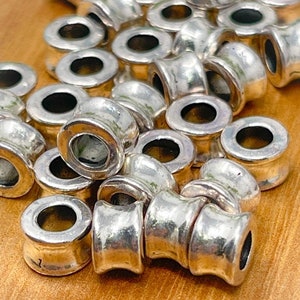 18 Antique Silver Tibetan Style Large Hole Tube Spacer Beads, Silver Barrel Bead