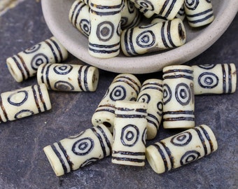 Patterned Column Polymer Clay Beads - Ethnic Tribal Style Decorative Beads, Qty 10