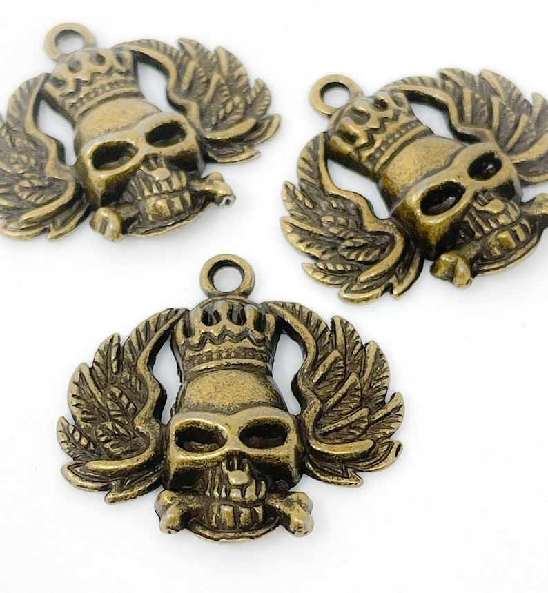 4 Winged Skull charms bronze antique skeleton pendants metal craft jewelry supplies image 5