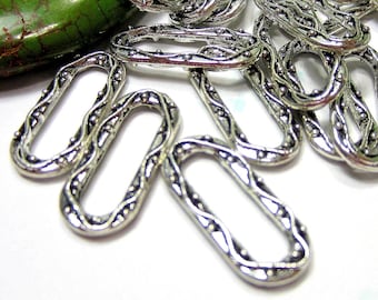 Antique Silver Oval Jewelry Links, Double-Sided Necklace Connectors (20mm x 9mm)