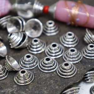 Stacked Ring Silver Bead Caps, Antique Silver Beads Caps, Silver Spacer Cap Qty 24