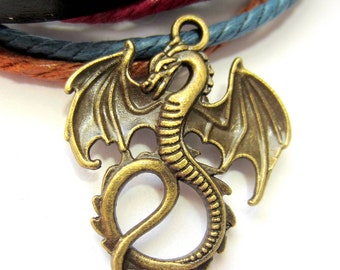 Antique Bronze Dragon Pendants, Tibetan Style Fantasy Charms, Mythical Jewelry Making Components, Boho Talismans, Qty 6