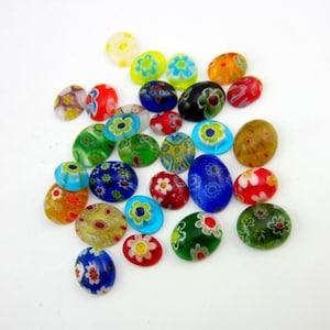 50 Millefiori cabochons mixed colors, NO HOLE, assorted oval sizes artisan abstract patterned glass artisan crafted