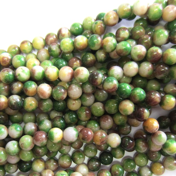 Moss green Jade Beads 6mm dyed gemstone beads assorted earth color shades jewelry making, 45 beads zzxx