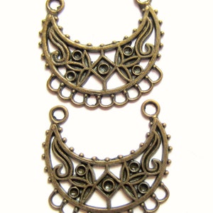 6 Antique bronze Crescent Earring chandelier filigree earring findings 34mm x 36mm Boho chic