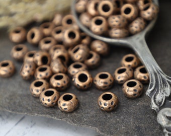 24 Copper Metal Spacer Beads, Dotted Floral Silver Spacer Beads, Copper Metal Beads, Jewelry Spacers, Jewelry Findings