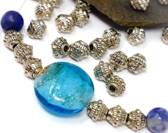 Antique Silver Bicone Metal Spacer Beads, Floral Bicone Spacer Beads, Silver Metal Beads, Jewelry Spacers
