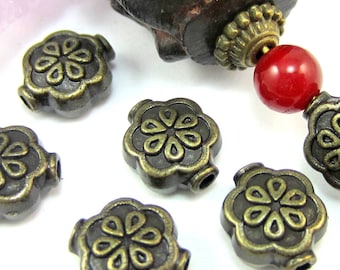 Bronze beads flower design 10mm bronze spacer beads bronze metal beads Qty 24