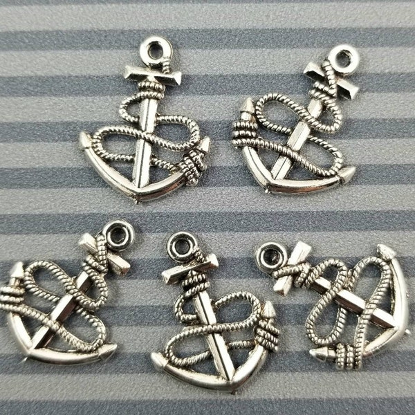 Silver Anchor  Charms 8 silver metal jewelry craft supplies  25mm x20mm